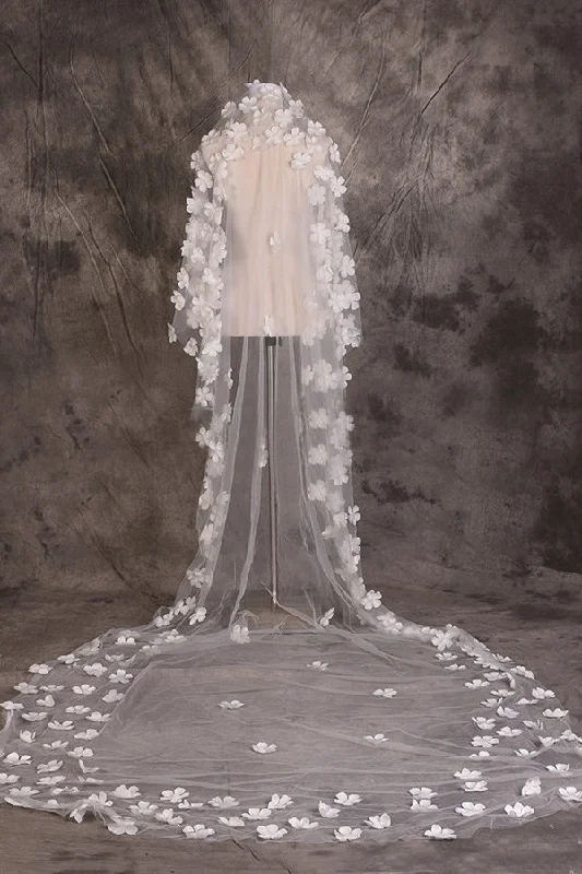Best Seller Cute Lace Flower Appliques One Tier Cut Edge Wedding Veils