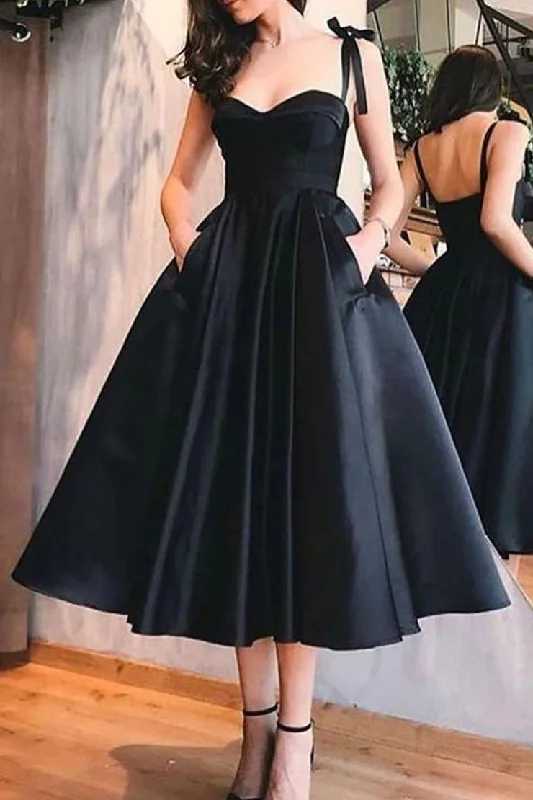 Instant Discount Simple Black Sleeveless A Line Satin Homecoming Dresses