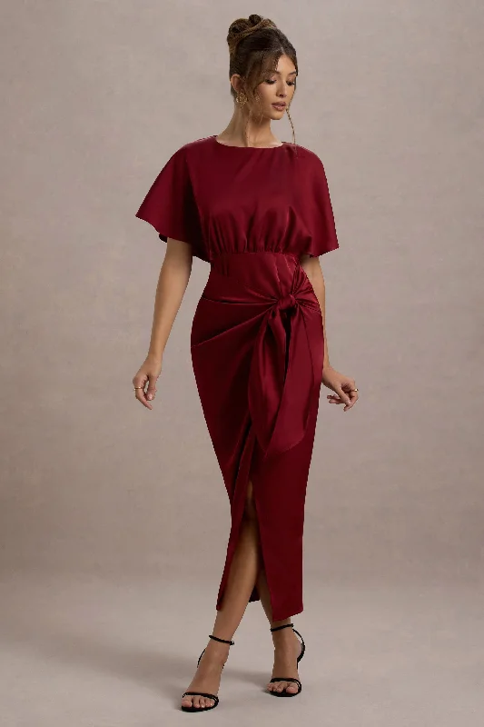 Crazy Savings Mika | Port Satin Short-Sleeve Wrap Maxi Dress
