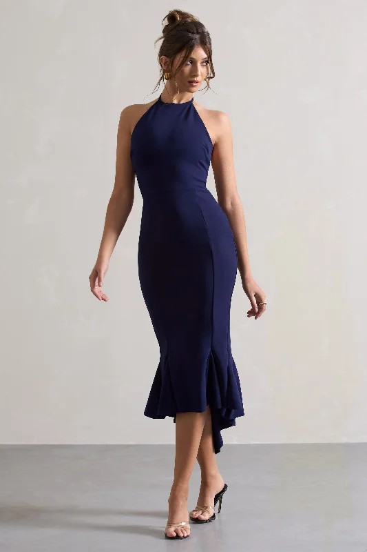 Exclusive Online Offer Maluma | Navy Halter-Neck Midi Dress