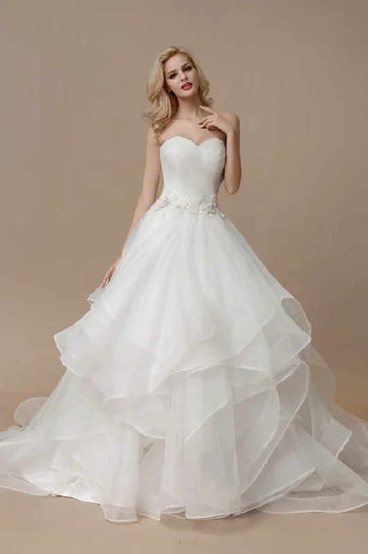 Clearance Event A Line Court Train Sweetheart Sleeveless Ruffles Wedding Dresses