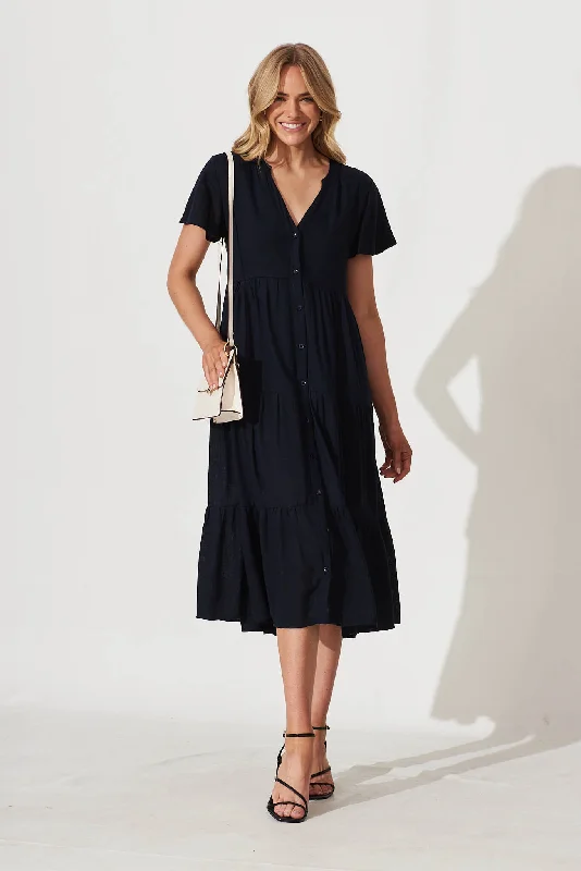 Bargain Bin Marvela Midi Shirt Dress In Navy Linen Blend