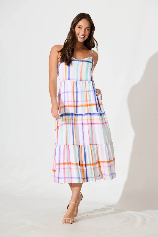 Lowest Price Kavala Midi Sundress in White with Multi Check