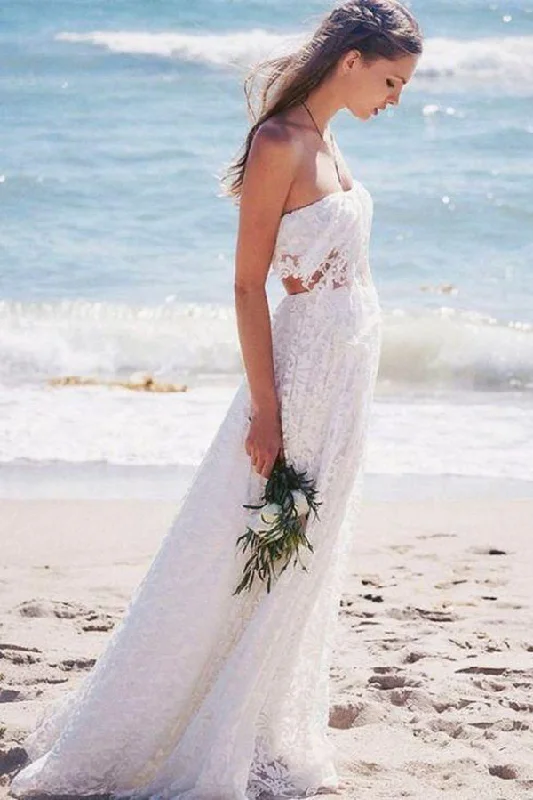 Amazing Deals Gorgeous Strapless Lace Floor Length Beach Boho Wedding Dresses