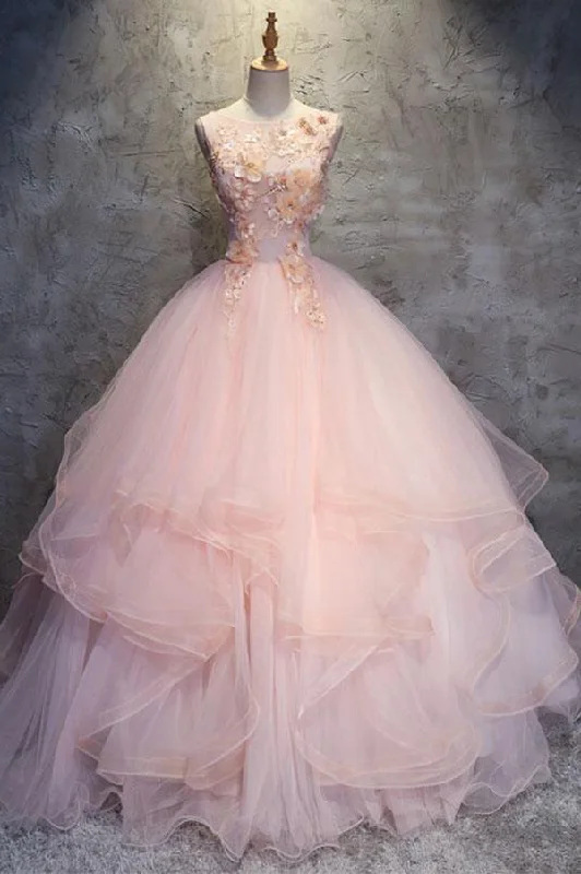 Bargain Blast Pink Ball Gown Floor Length Sleeveless Layers Tulle Ruffles Floral Prom Dresses Bargain Blast Pink Ball Gown Floor Length Sleeveless Layers Tulle Ruffles Floral Prom Dresses