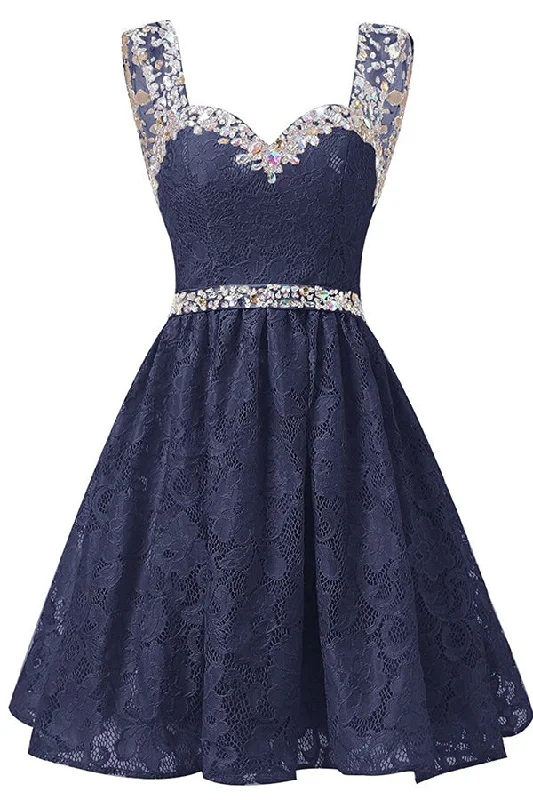 Exclusive Savings Gorgeous A Line Straps Knee Length Lace With Beading Homecoming Dresses