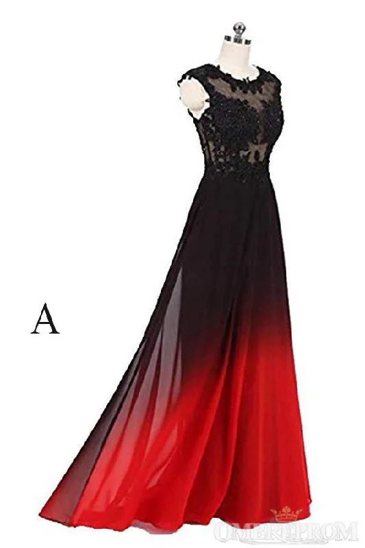 Limited Time Simple Round Neck Lace Appliques Ombre Prom Dresses