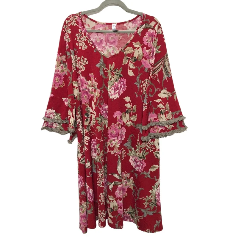 Overstock Dress Casual Midi By Paisley Grace In Cream & Red, Size: 2x