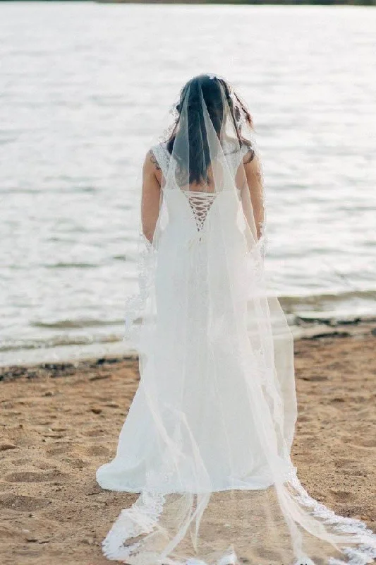 Midnight Sale Charming 3Meters Long Tulle With Applique Wedding Veils