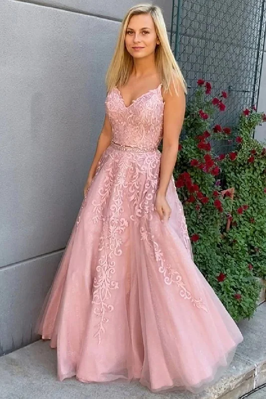 Early Access Charming Sleeveless Two Pieces Lace A Line Prom Dresses