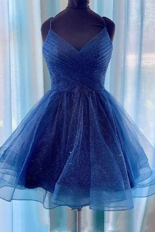 Inventory Reduction Sparkly A-line V-neck Short Prom Dresses Navy Blue Homecoming Dresses Inventory Reduction Sparkly A-line V-neck Short Prom Dresses Navy Blue Homecoming Dresses
