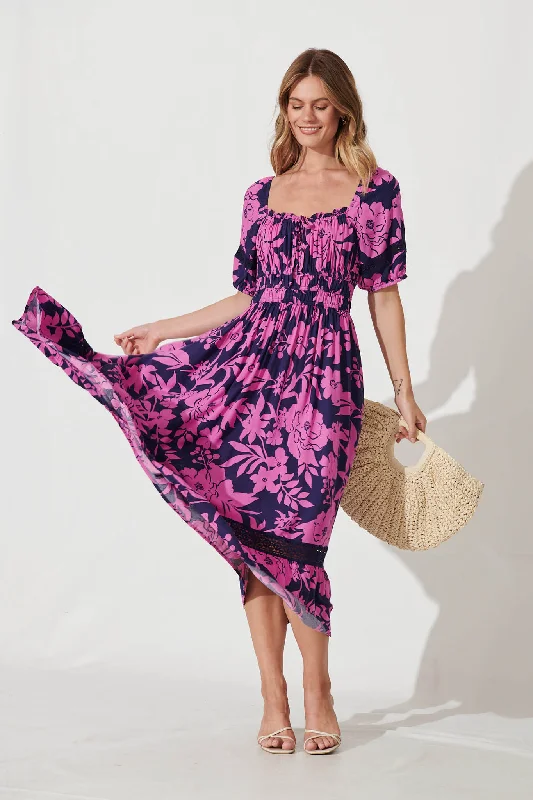 Bargain Prices Hathaway Maxi Dress In Navy With Pink Flower