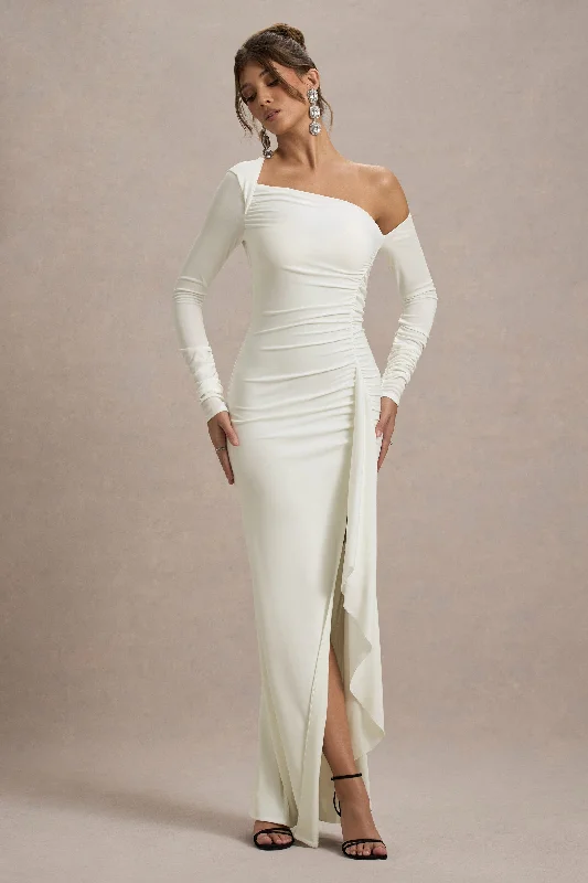 Today’s Deal Nerina | Cream Asymmetric Long-Sleeve Split Maxi Dress