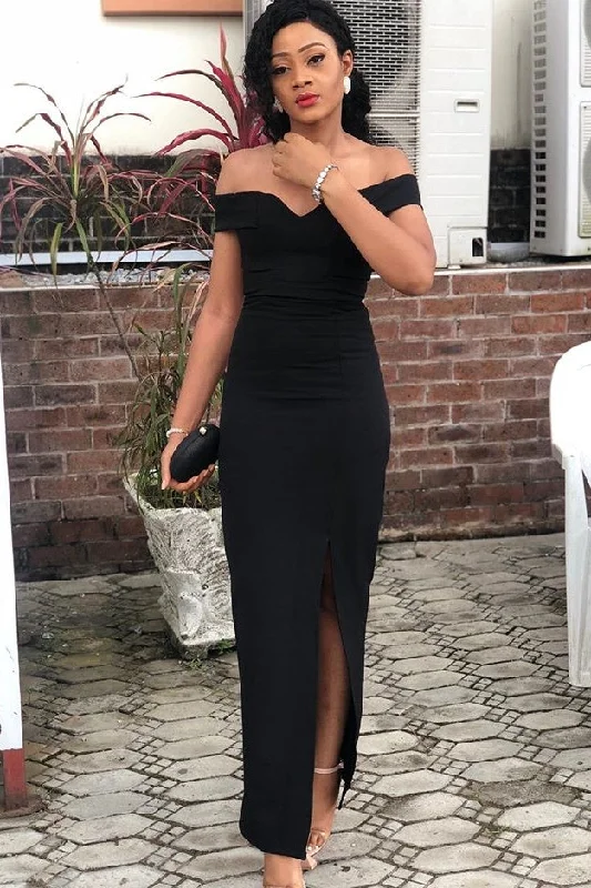 Final Sale Off The Shoulder Sheath Black Floor Length Simple Casual Prom Dresses Party Dresses Final Sale Off The Shoulder Sheath Black Floor Length Simple Casual Prom Dresses Party Dresses