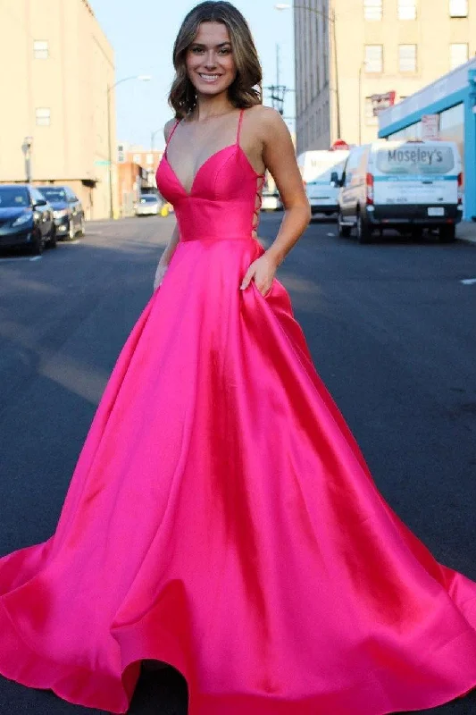 Super Sale Chic Sleeveless A-line Spaghetti Straps Backless Long Prom Dresses