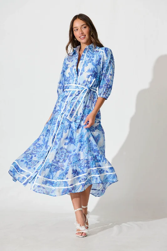 Great Deals Dion Maxi Shirt Dress In Multi Navy Print