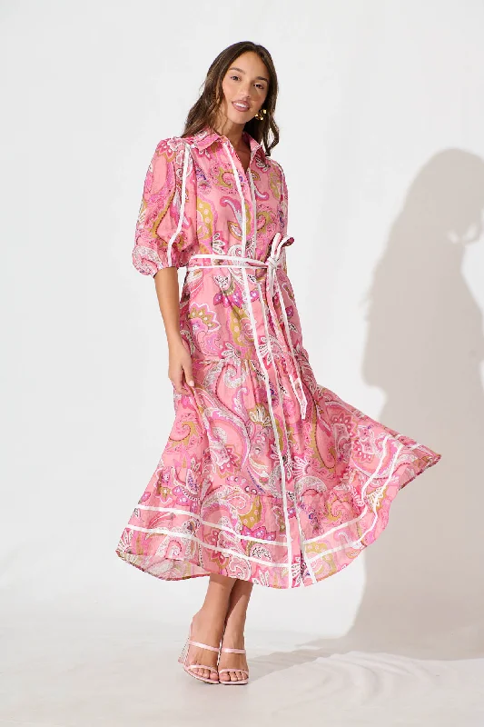 Big Discounts PRE ORDER Dion Maxi Shirt Dress In Multi Pink Print