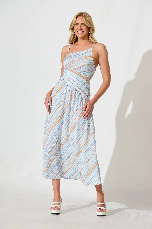 Huge Savings Desirae Midi Sundress in Blue Multi Stripe