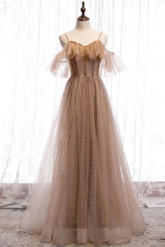 Now or Never Formal Long A-line Tulle Prom Dresses Lace Up Simple Evening Dresses