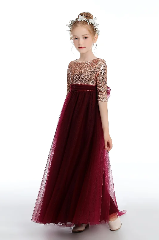 Deal Zone Cute Burgundy A-Line Tulle Flower Girl Dresses With Sequins