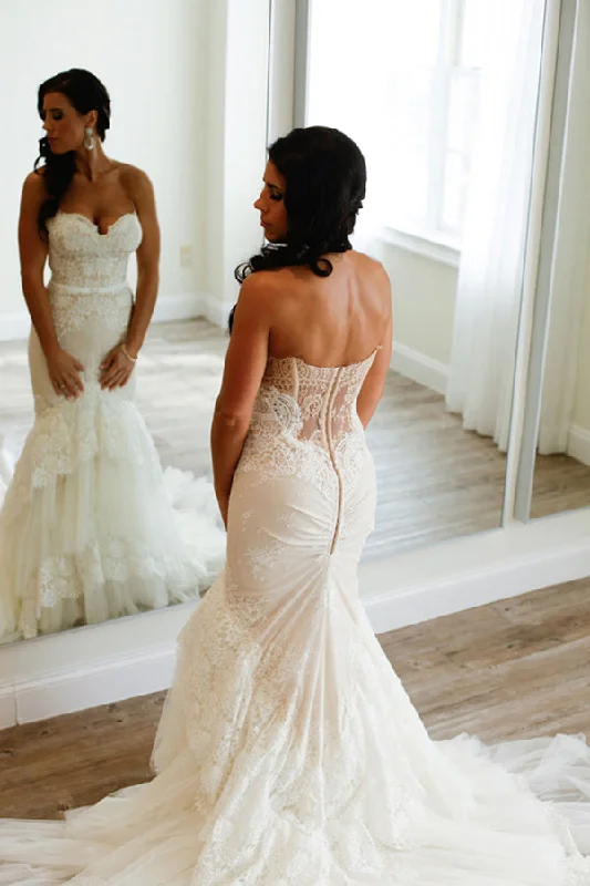 Special Discount Romantic Sweetheart Mermaid Strapless Sweep Train Lace Tulle Wedding Dresses Special Discount Romantic Sweetheart Mermaid Strapless Sweep Train Lace Tulle Wedding Dresses