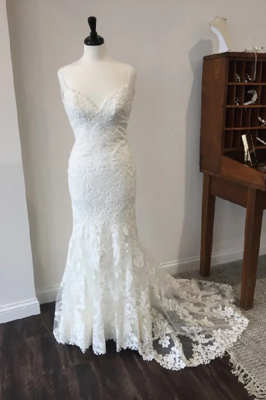 Exclusive Preview Trumpet Court Train Sweetheart Spaghetti Lace Wedding Gown, Wedding Dresses Exclusive Preview Trumpet Court Train Sweetheart Spaghetti Lace Wedding Gown, Wedding Dresses