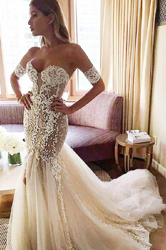 Midnight Madness Sparkly Sweetheart Mermaid Backless Court Train Wedding Dresses