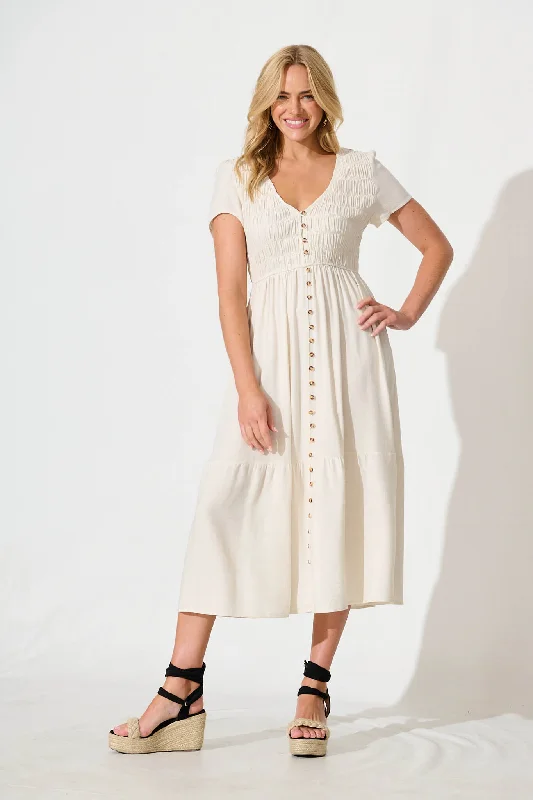 The Best Prices Zenith Midi Dress in Oatmeal Linen Blend