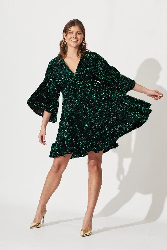 Clearance Sale Skylark Sequin Dress In Emerald