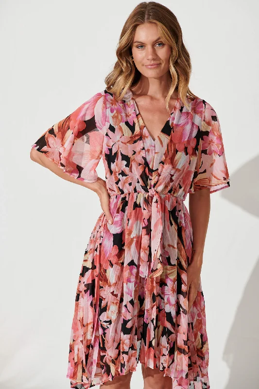 Mega Deal Blakely Dress In Black Multi Floral Chiffon