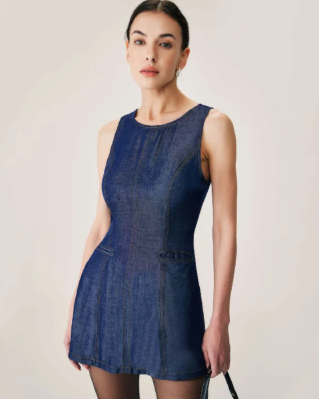 Exclusive Online Offer Blue Sleeveless Pocket Mini Dress