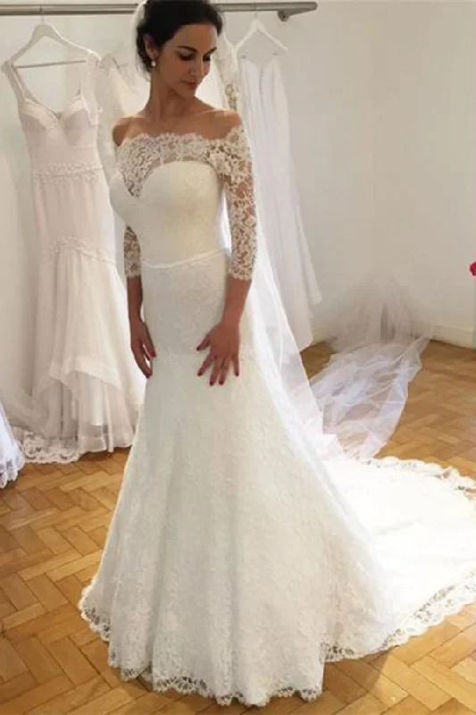 Unmissable Offer Elegant Off Shoulder Half Sleeves Sweep Train Lace Wedding Dresses Unmissable Offer Elegant Off Shoulder Half Sleeves Sweep Train Lace Wedding Dresses