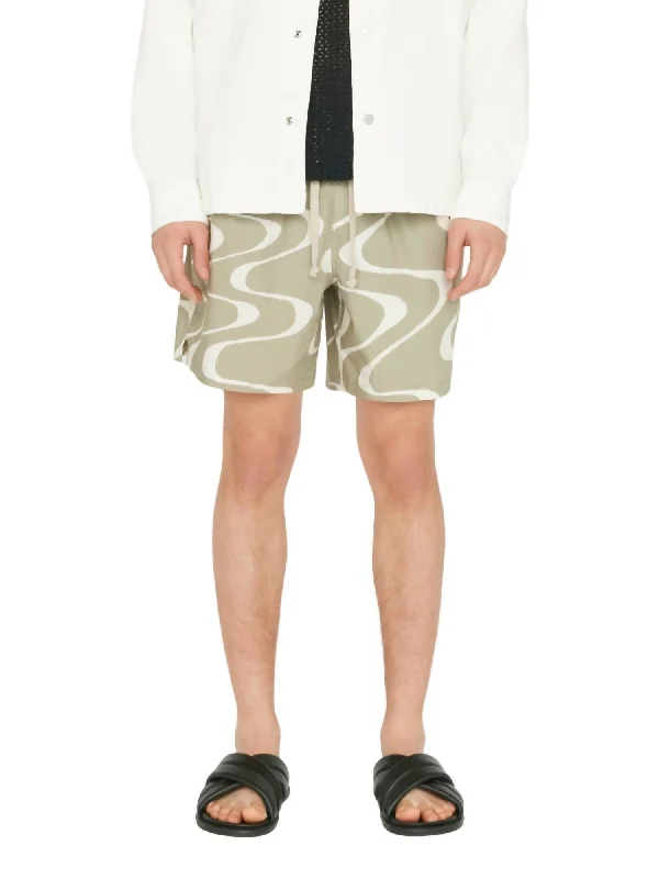 Now or Never Abstract Wave Graphic Short In Sand Beige Print