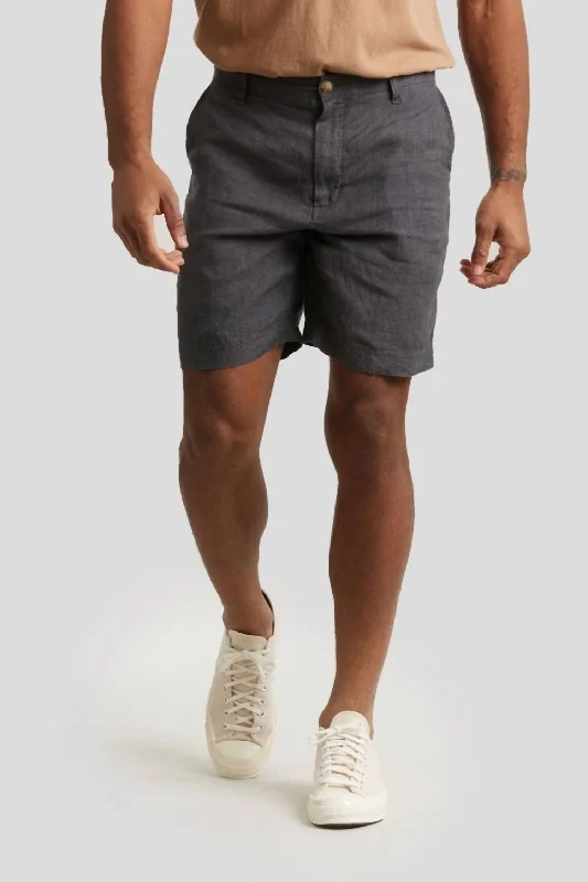 Don't Wait Aventura Washed Linen Shorts In Charcoal
