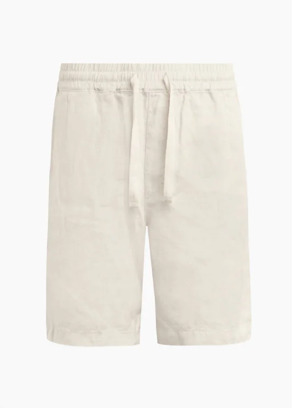 Super Sale Elastic Waist Linen Short In White Sands