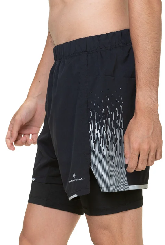 Flash Deals Ronhill Tech Reflect Twin 2 In 1 Mens Running Shorts - Black