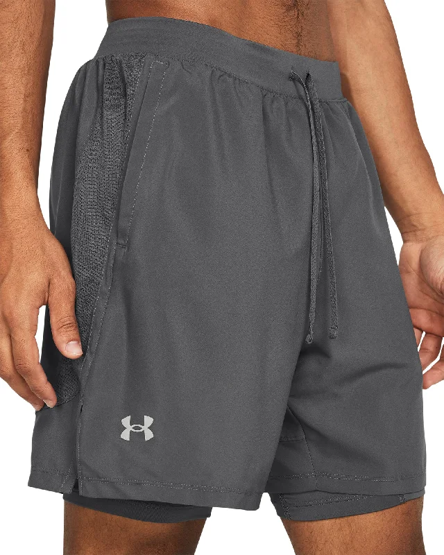 Deal Explosion Under Armour Launch 2 In 1 Mens Running Shorts - Grey