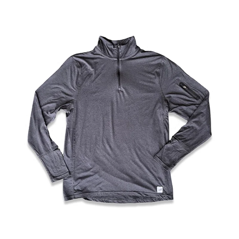 Stock Clearance Men's RUN MICH Vertical Performance Tech 1/4 Zip 2.0 - Heather Black/White Woven Square Patch w/ Black Gazelle