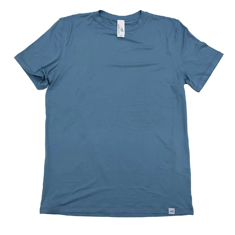 Savings Alert Men's Performance Tech Short Sleeve - Heather Blue Ashes/White Foldover Woven Square Patch w/ Black Gazelle