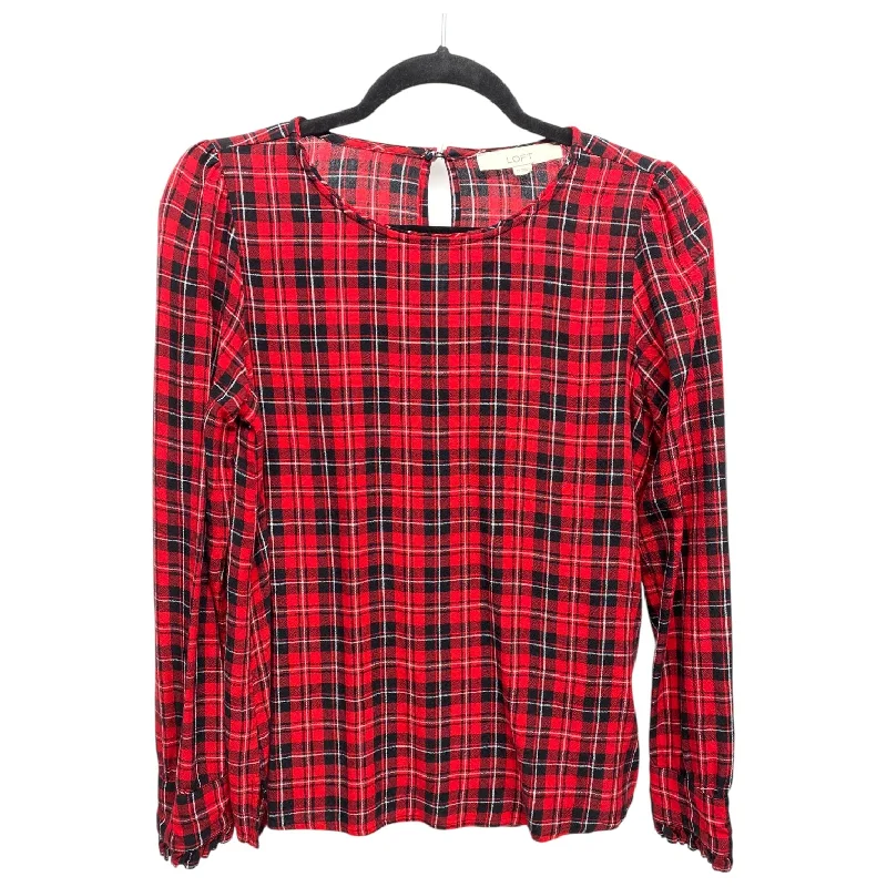 Savings Bonanza Top Long Sleeve By Loft In Plaid Pattern, Size: Xs